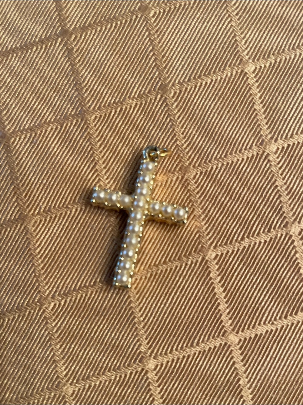 AB crystal and pearl 2 sided cross pendant